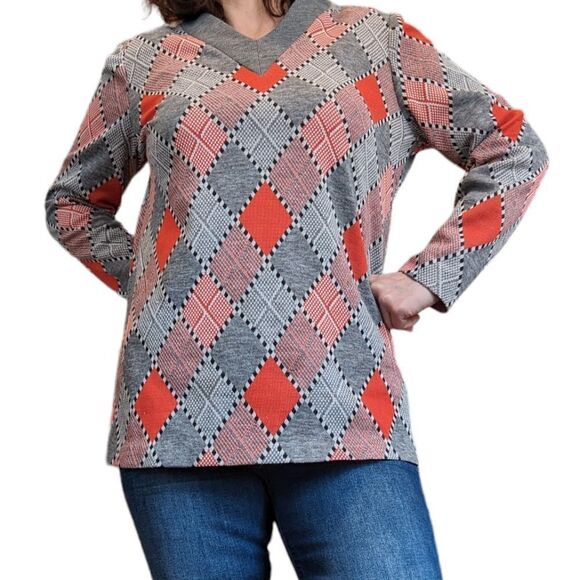 Vintage 70s L'aiglon Original Tunic diamond pattern top - Picture 4 of 9